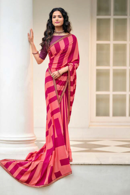 Peach Pink Chiffon Fashion Saree