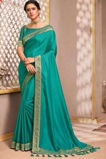 Meant Green Vichitra Banarasi Saree