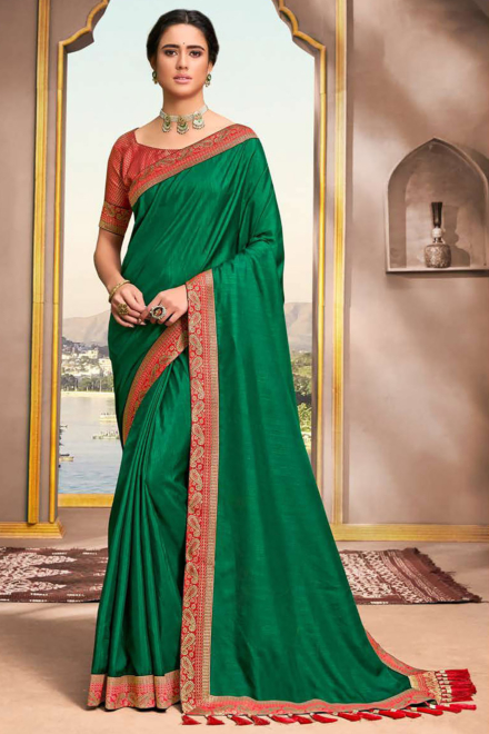 Forest Green Vichitra Banarasi Saree