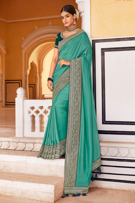 Peacock Green Vichitra Banarasi Saree