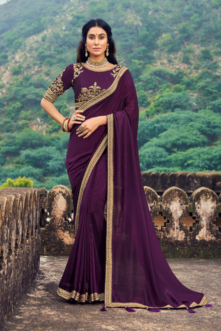 Dark Purple Vichitra Banarasi Saree