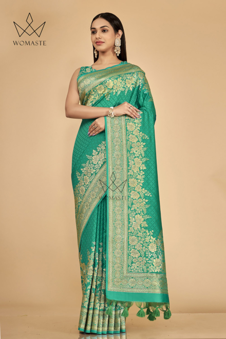 Peacock Green Silk Blend Shalu Saree
