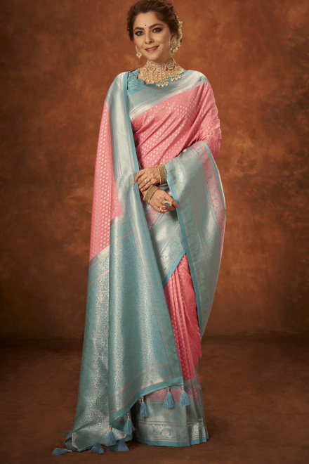 Brick Pink Silk Blend Kanjivaram Saree