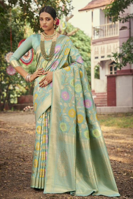 Mint Light Green Cotton Silk Handloom Saree