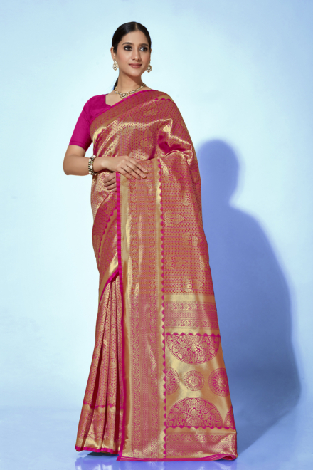 Beautiful Magenta Silk Blend Kanjivaram Saree