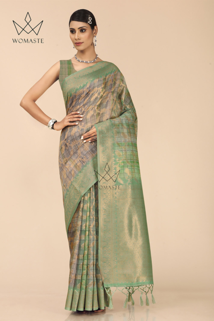 Mint Green Cotton Linen Maheshwari Saree