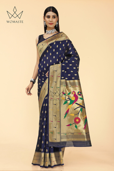 Dissolving  Blue Silk Blend Paithani Saree