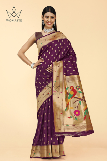 Stupendous Purple Silk Blend Paithani Saree