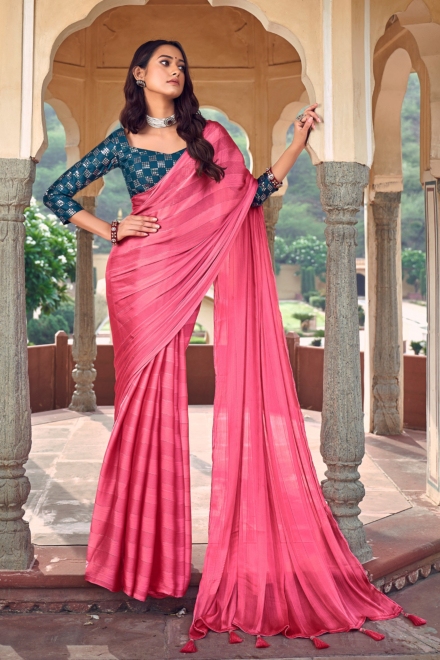 Light Pink Satin Blend Fashion Saree