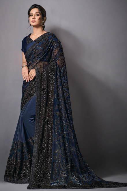 Berry Blue Lycra Bollywood Saree