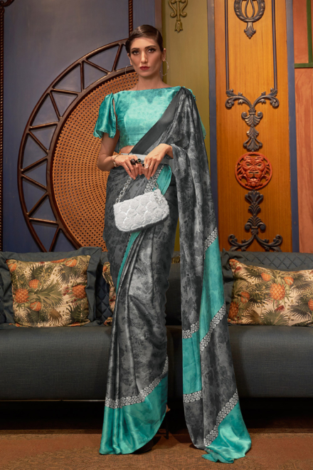 Rich Grey Japanese Crepe Bollywood Saree