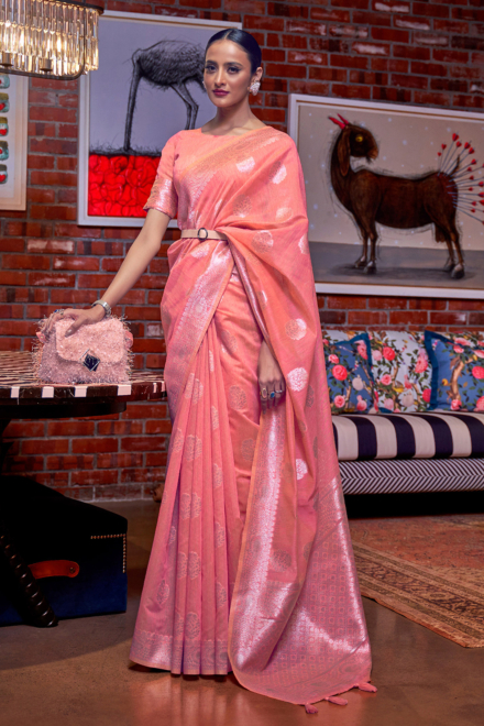 Light Pink Silk Blend Handloom Saree