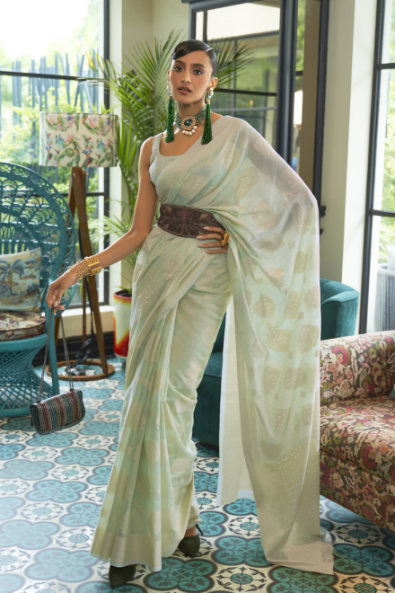 Mint Green Pure Cotton Lucknow Chikankari Saree