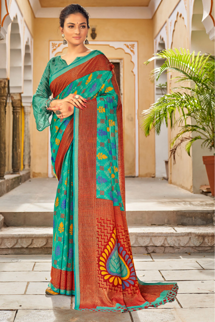 Pile Green Brasso Patola Saree