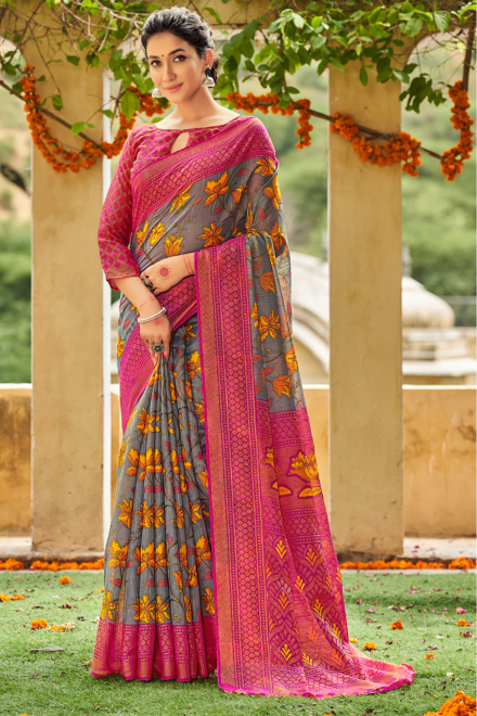 Shadow Grey Brasso Patola Saree