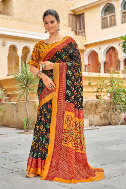 Deep Black Brasso Patola Saree