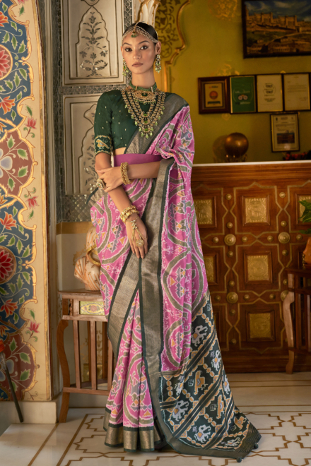 Crepe Pink Rapier Silk Pochampally Saree