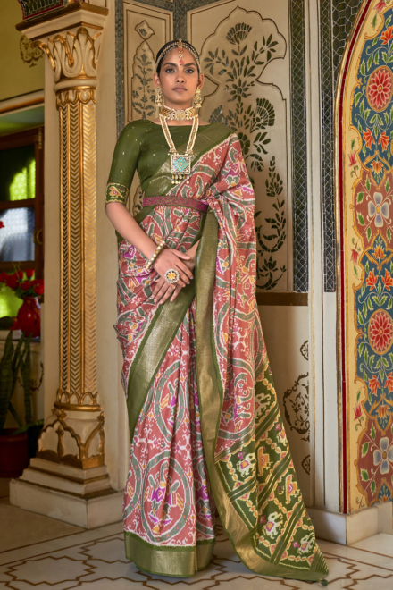 Blush Red Rapier Silk Pochampally Saree