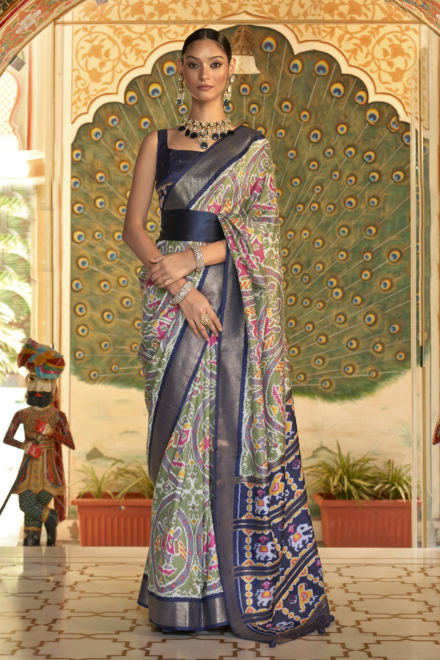 Sage Green Rapier Silk Pochampally Saree