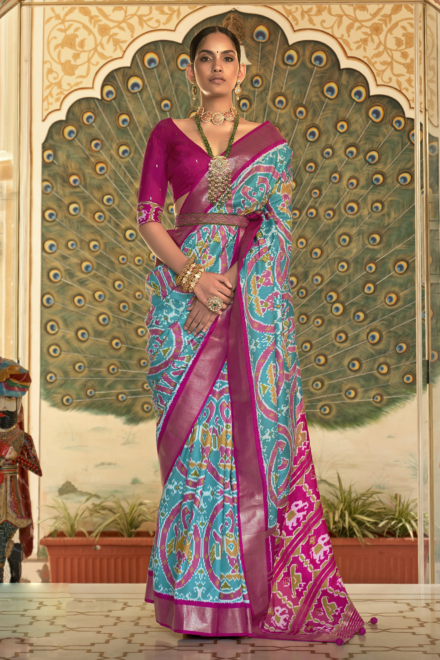 Peacock Blue Rapier Silk Pochampally Saree