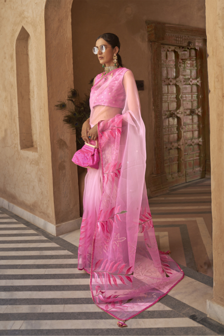 Ballet Slipper Pink Organza Fashion Saree