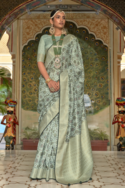 Mint Green Rapier Silk Kalamkari Saree