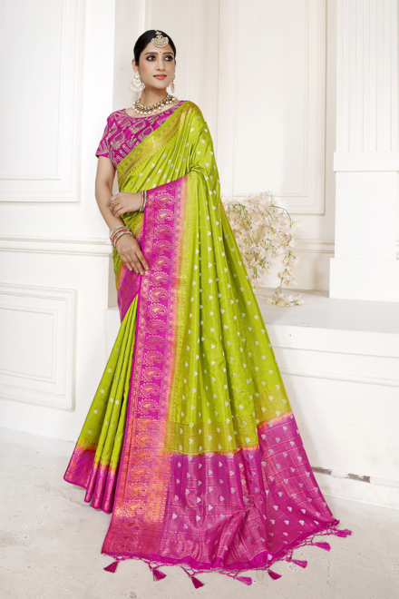 Chartreuse Green Raw Silk Banarasi Saree