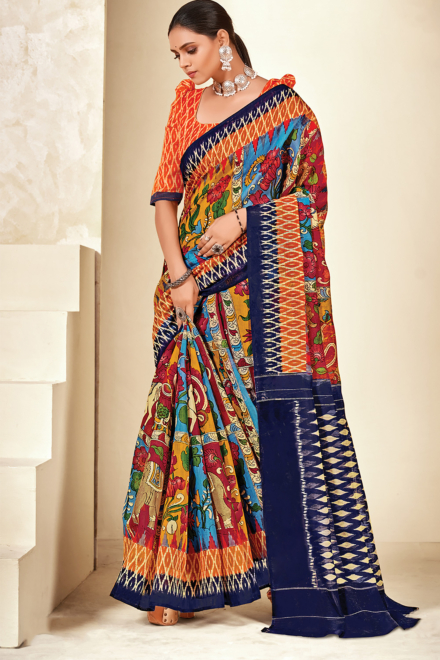 Gorgeous Multicolor Pure Cotton Ikkat Saree