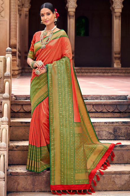 Candy Apple Red Silk Blend Kanjivaram Saree