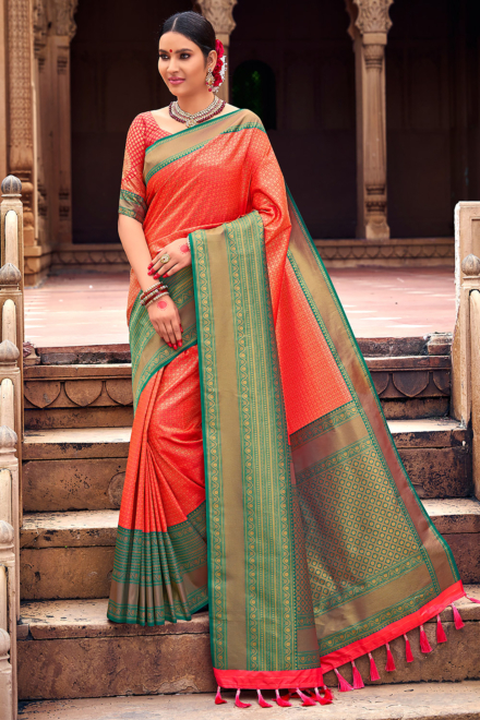 Imperal Red Silk Blend Kanjivaram Saree