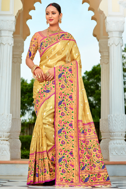 Sandy Gold Soft Silk Paithani Saree