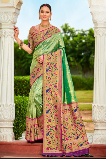 Fern Green Soft Silk Paithani Saree