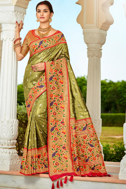 Light Mehandi Green Soft Silk Paithani Saree