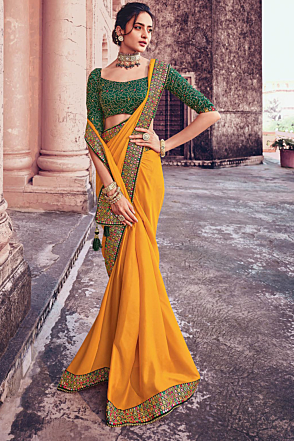 Golden Yellow Chiffon Bollywood Saree