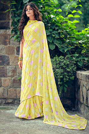 Lemon Yellow Georgette Chiffon Blend Bollywood Saree