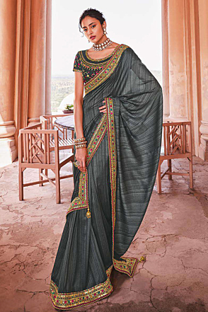 Steel Grey Bhagalpuri Silk Bollywood Saree