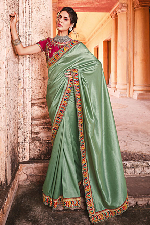 Pistachio Green Organza Bollywood Saree