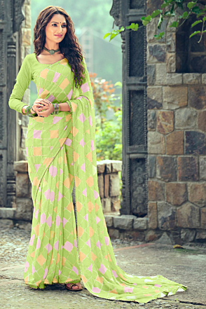 Lovely Mint Light Green Georgette Chiffon Blend Bollywood Saree