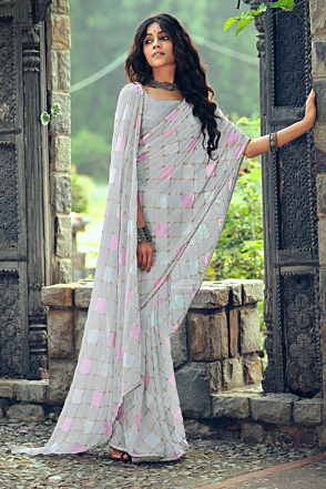 Rhino Grey Georgette Chiffon Blend Bollywood Saree