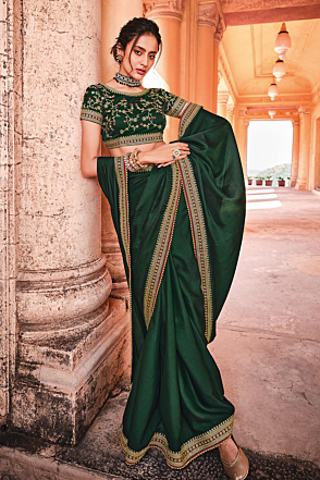 Dark Green Vichitra Bollywood Saree