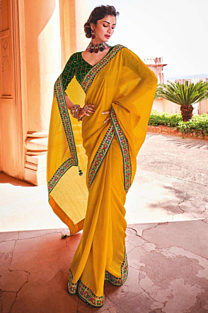 Saffron Yellow Barfi Bollywood Saree