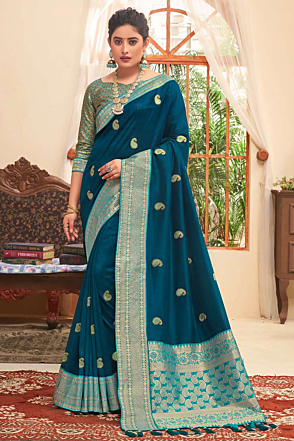 Navy Blue Vichitra Banarasi Saree