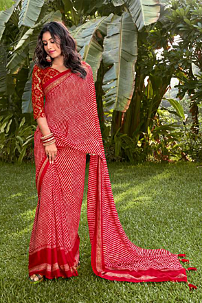 Punch Pin Crepe Georgette Leheriya Saree