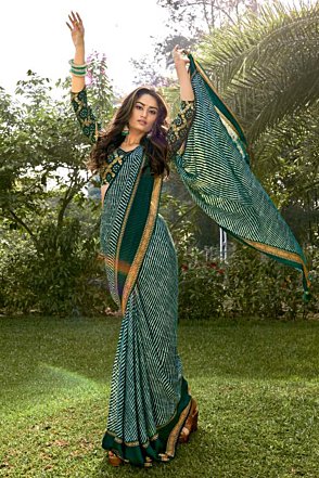 Bottle Green Crepe Georgette Leheriya Saree