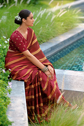 Caramine Maroon Crepe Georgette Leheriya Saree