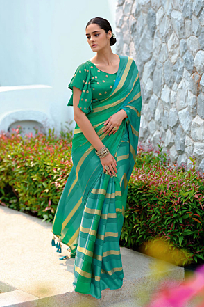 Seafoam Green Crepe Georgette Leheriya Saree