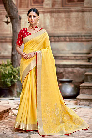 Sunshine Yellow Vichitra Muslin Saree