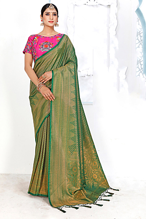 Henna Green Brocade Silk Kanjivaram Saree